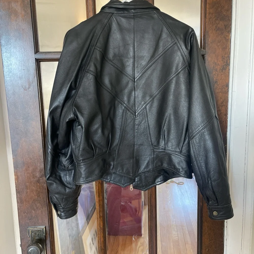Women's Black Leather Jacket - Picture 2 of 5